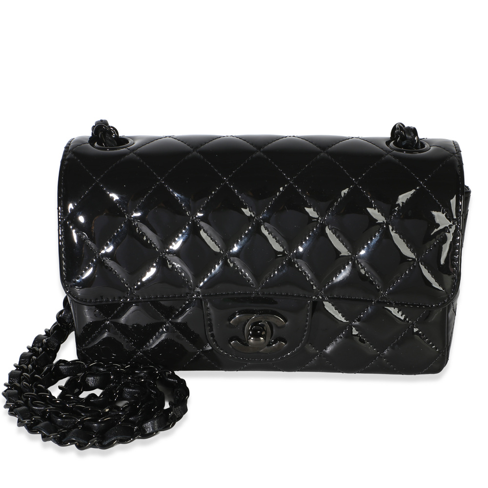 Chanel So Black Quilted Patent Mini Rectangular Flap Bag